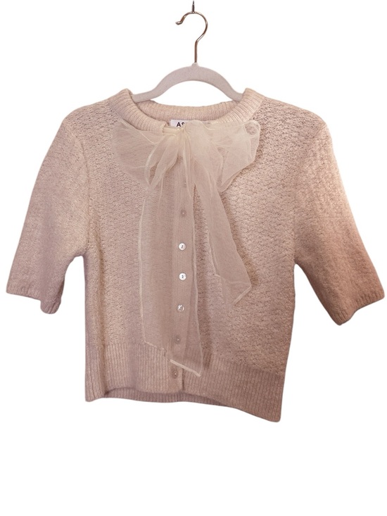 ASTR Sweaters - ASTR Women’s Cream Cottagecore Boucle Knit Button Front Sheer Dramatic Bow XS